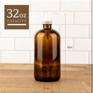 Amber Glass Pump Bottle 32oz